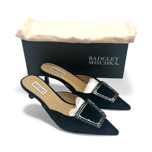Badgley Mischka Black Heels with Silver Buckle